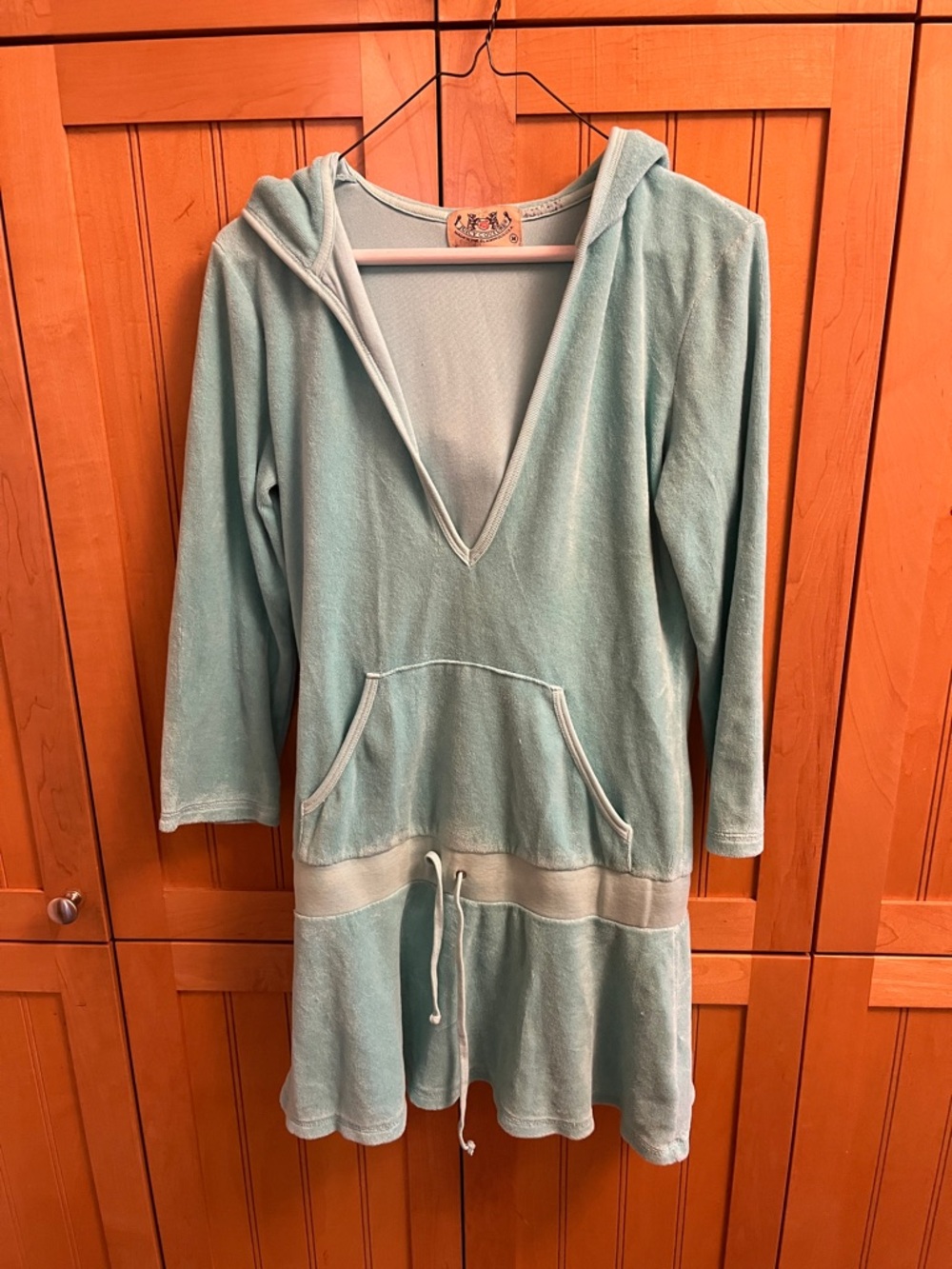 Vintage Y2K Juicy Couture Light Aqua Hooded Terry Cloth Dress